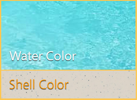 Arctic Shimmer fiberglass pool finish showing the water color and shell color