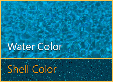 Aquamarine Shimmer fiberglass pool finish showing the water color and shell color
